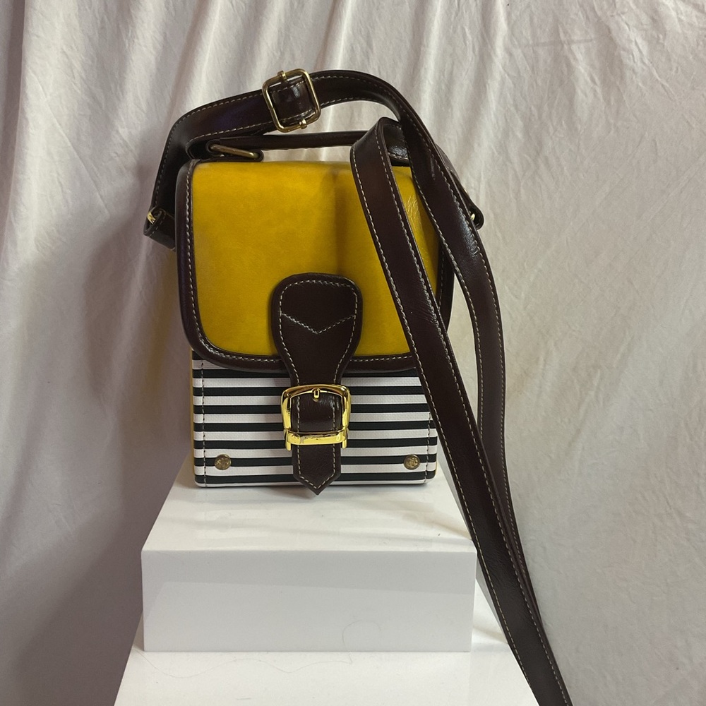 Yellow and Brown Striped Women's Bag